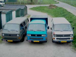 Drie VW T3 bussen naast elkaar