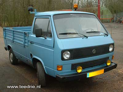 VW T3 enkelcabine pickup blauw met zwaailamp