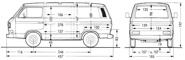 Afmetingen van de VW T3 transporter gesloten bestelwagen