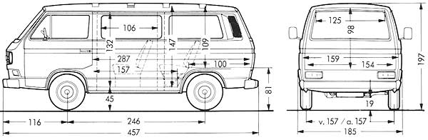 Afmetingen van de VW T3 Caravelle C CL en GL