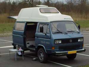 Syncro Westfalia camper blauw met wit hoog dak